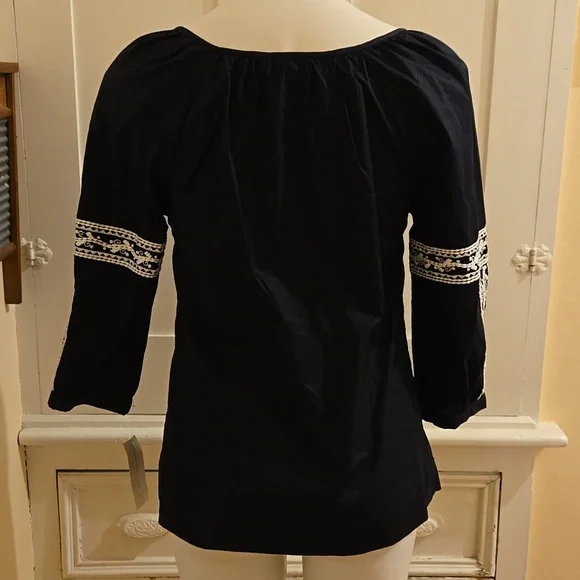 NWT Charter Club black cotton top with white embroidery Sz 2P - Picture 4 of 7